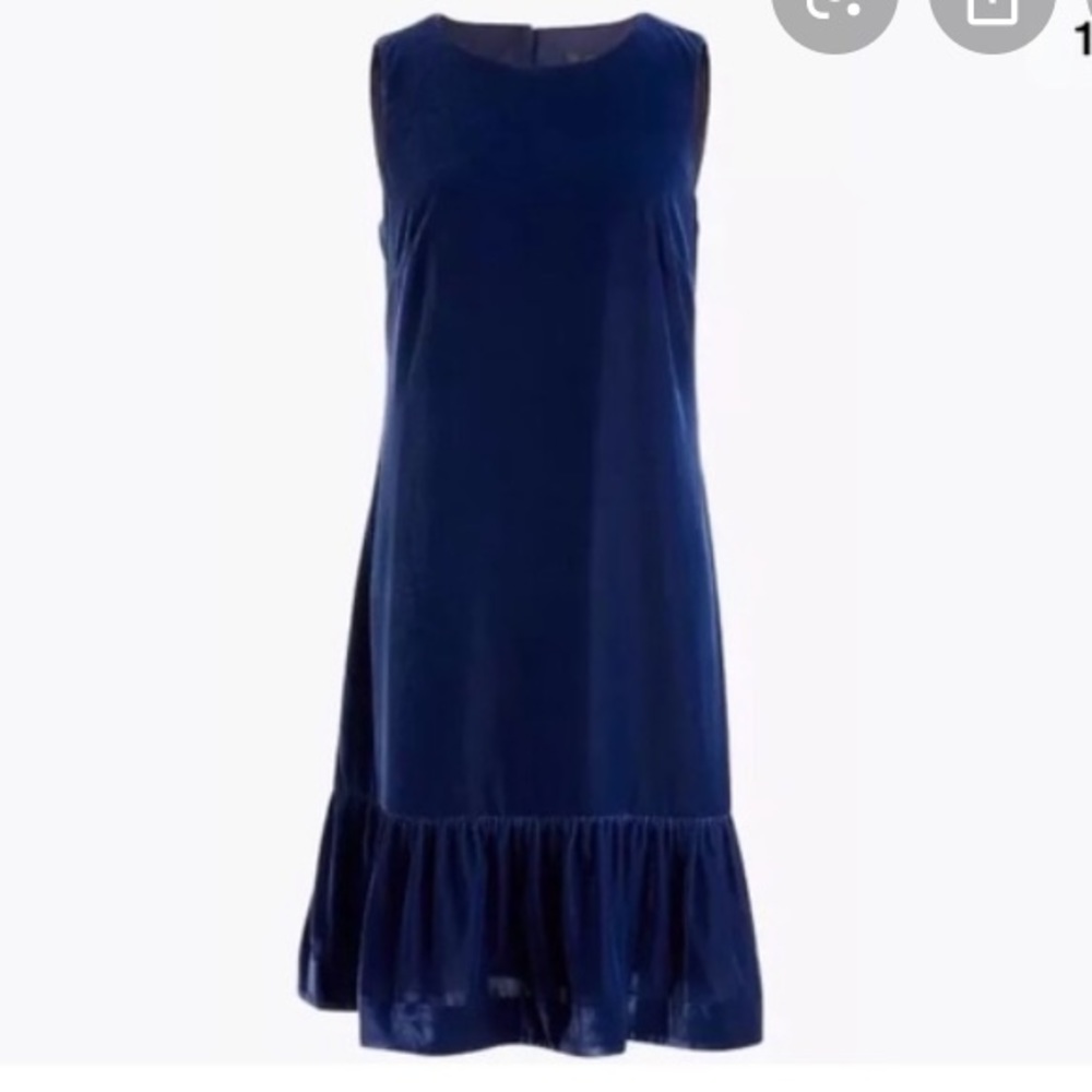 J. Crew navy velvet ruffle hem dress 2